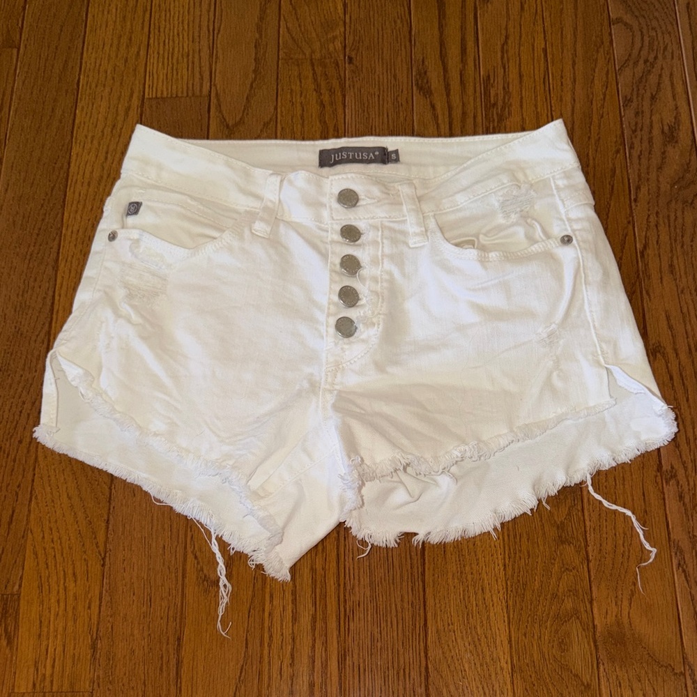 Just USA White High-Rise Button-Front Denim Cutoff Shorts